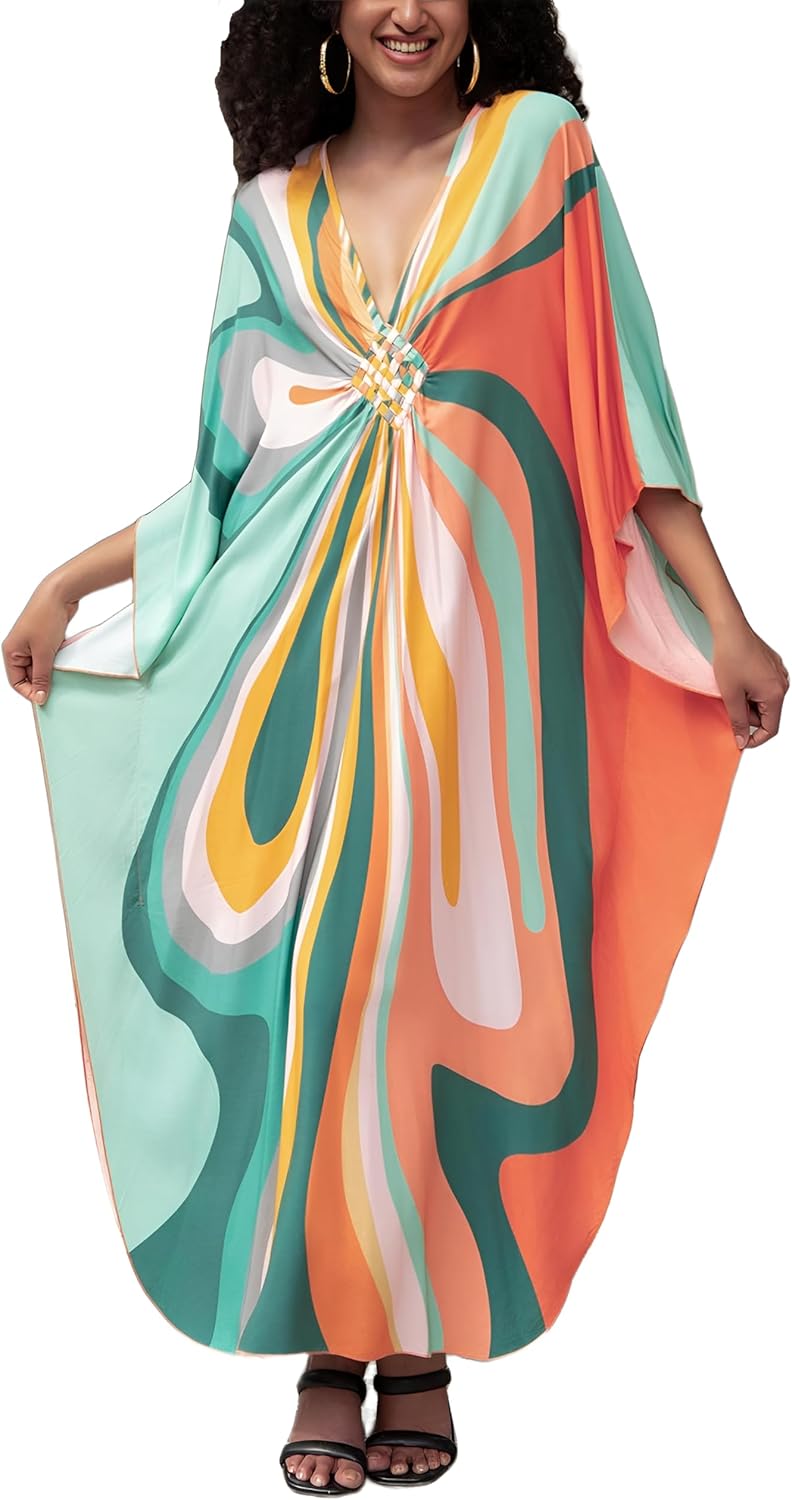 KEYLORTING Women's Plus Size Kaftan Dress – Plus Size Maxi Dress Moo Moos Beach Cover Up,Bathing Suit Cover-Up Loungewear - Image 1